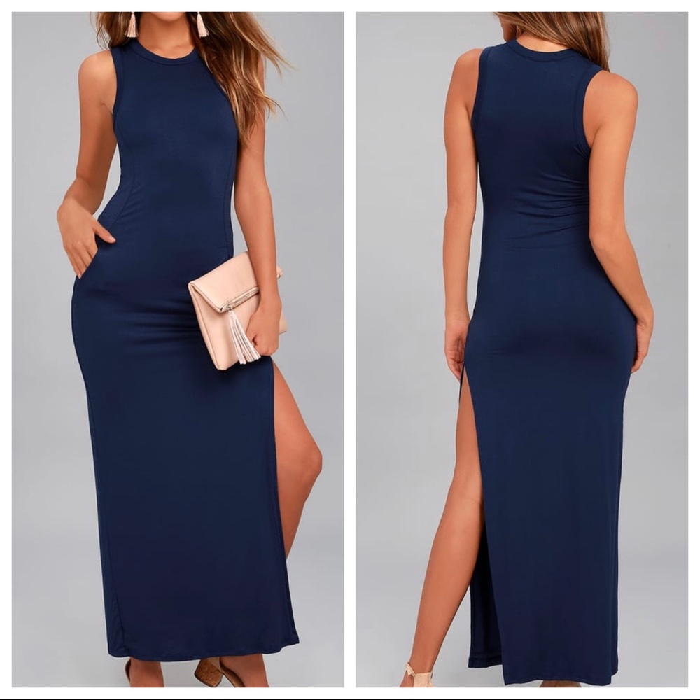 Blue Sleeveless Maxi Dress
